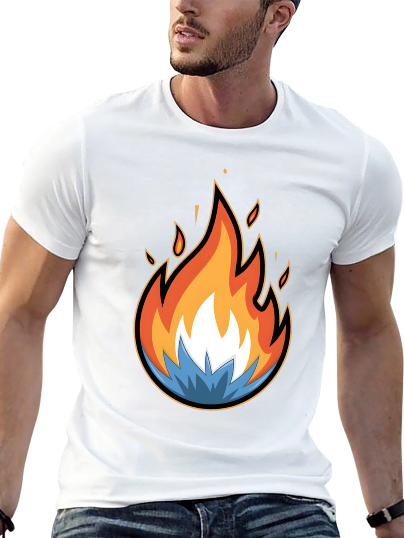 Fire and Ice Graphic Black T-Shirt - Bold Design