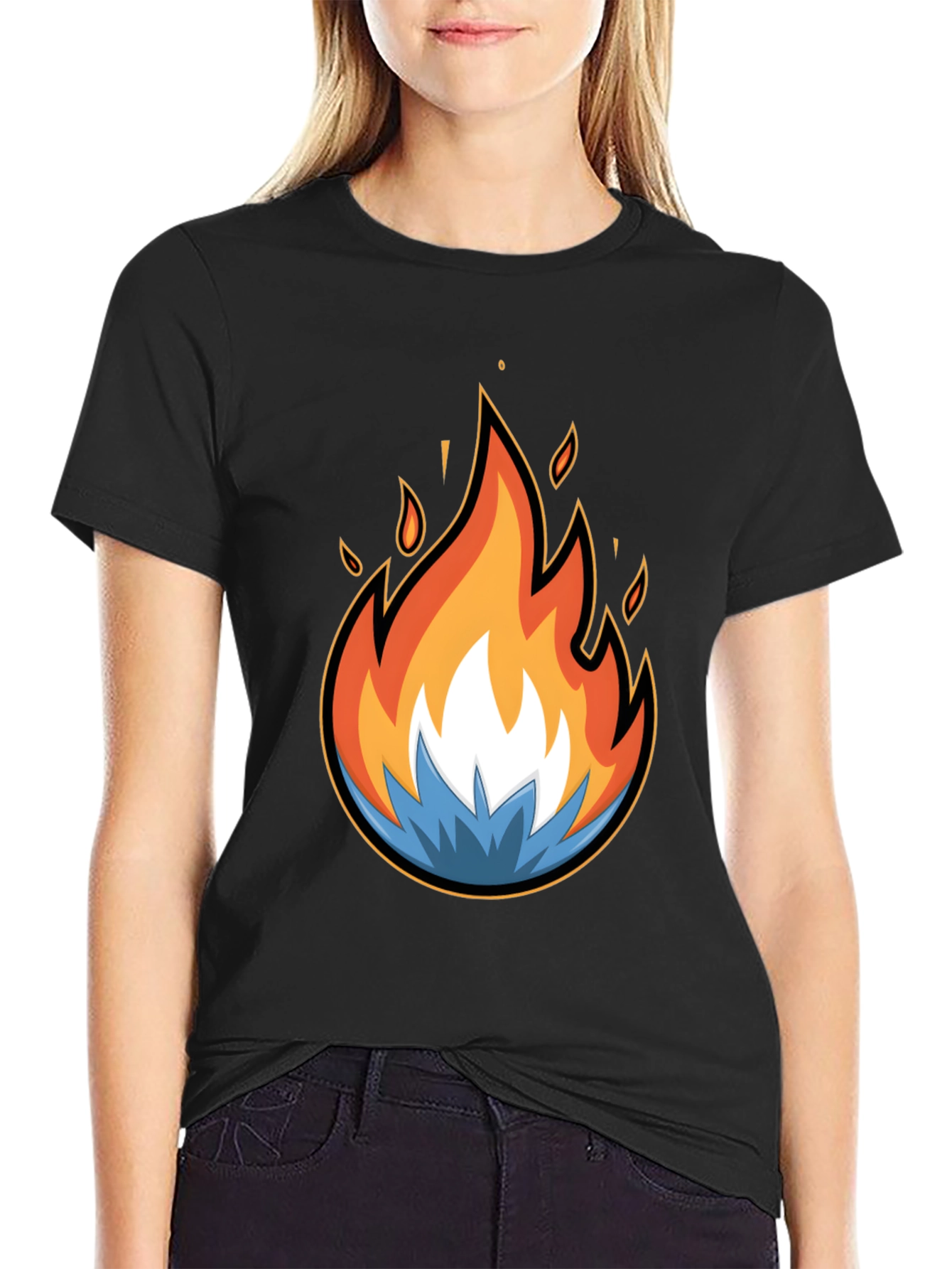 Fire and Ice Graphic Black T-Shirt - Bold Design
