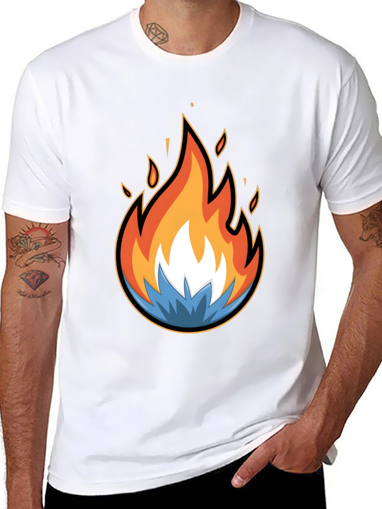 Fire and Ice Graphic Black T-Shirt - Bold Design
