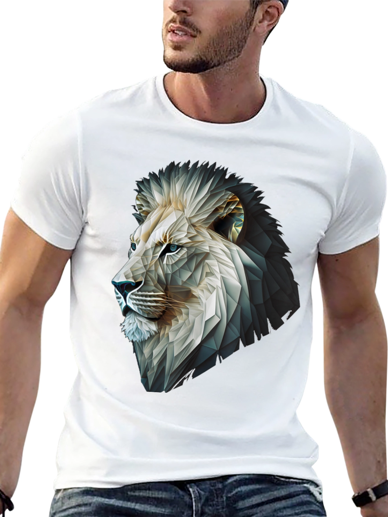 Geometric Lion Graphic T-Shirt - Modern Black Tee