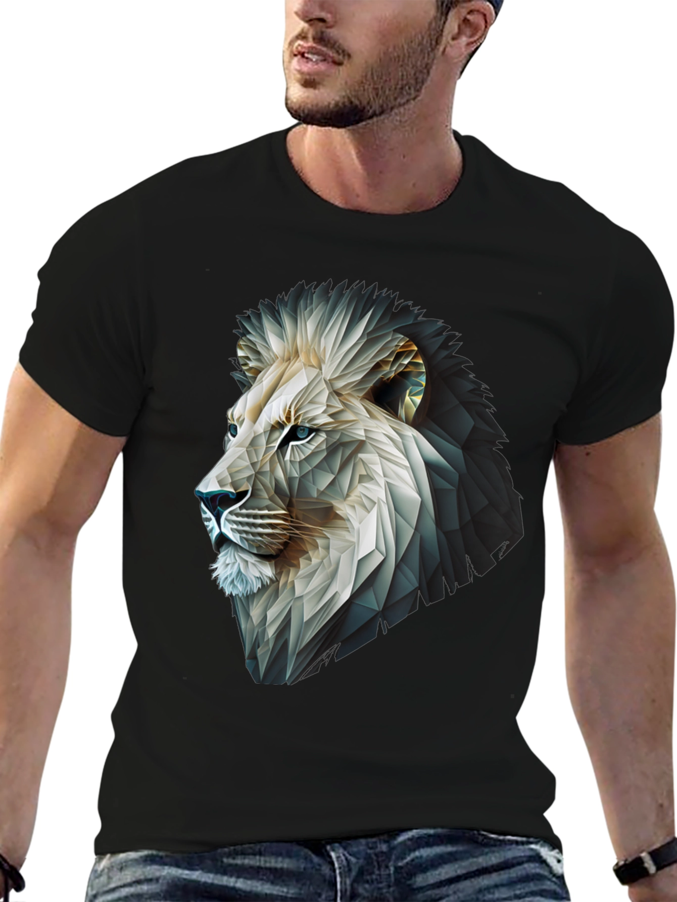 Geometric Lion Graphic T-Shirt - Modern Black Tee