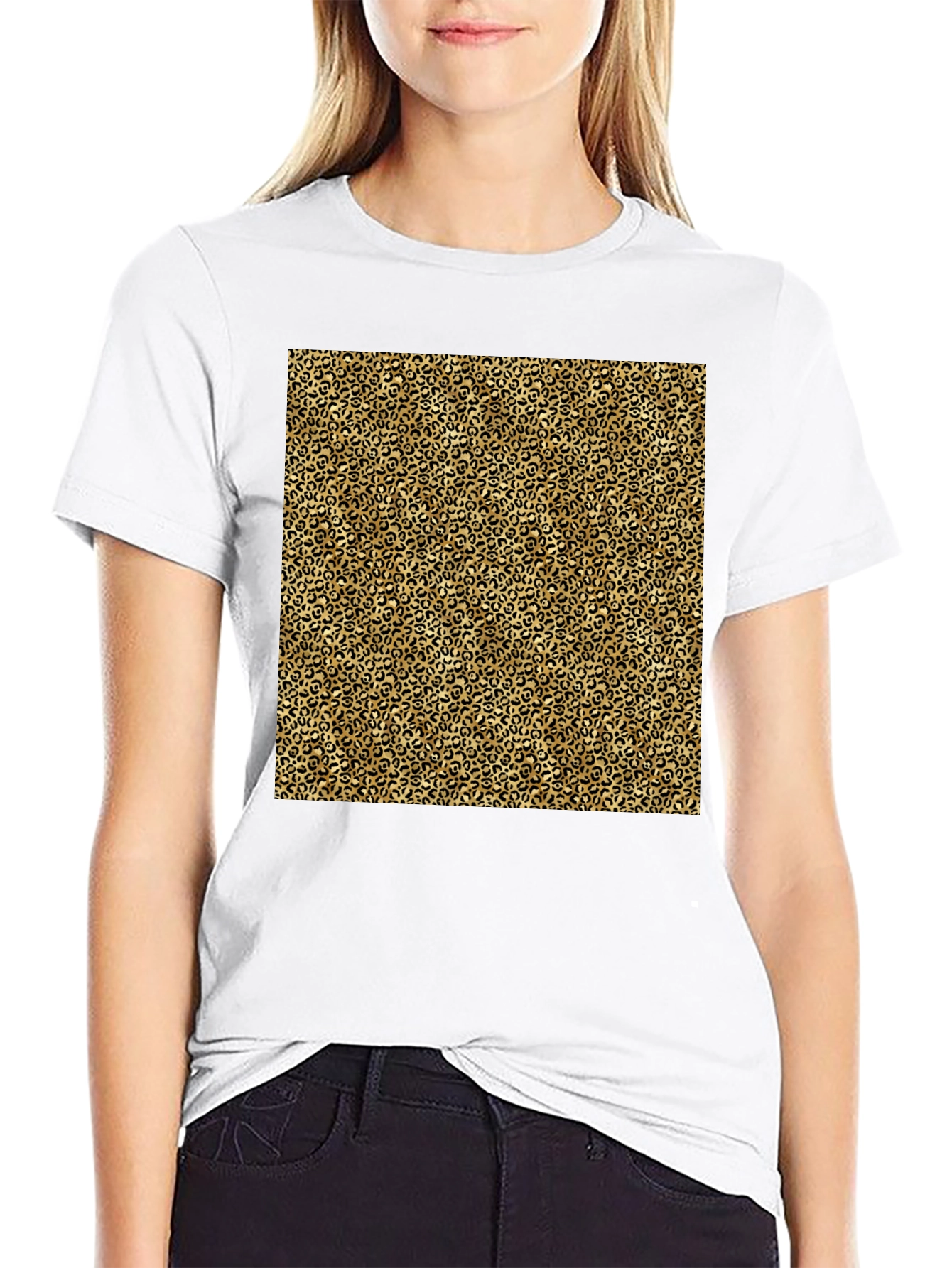 Black T-Shirt with Leopard Print Design