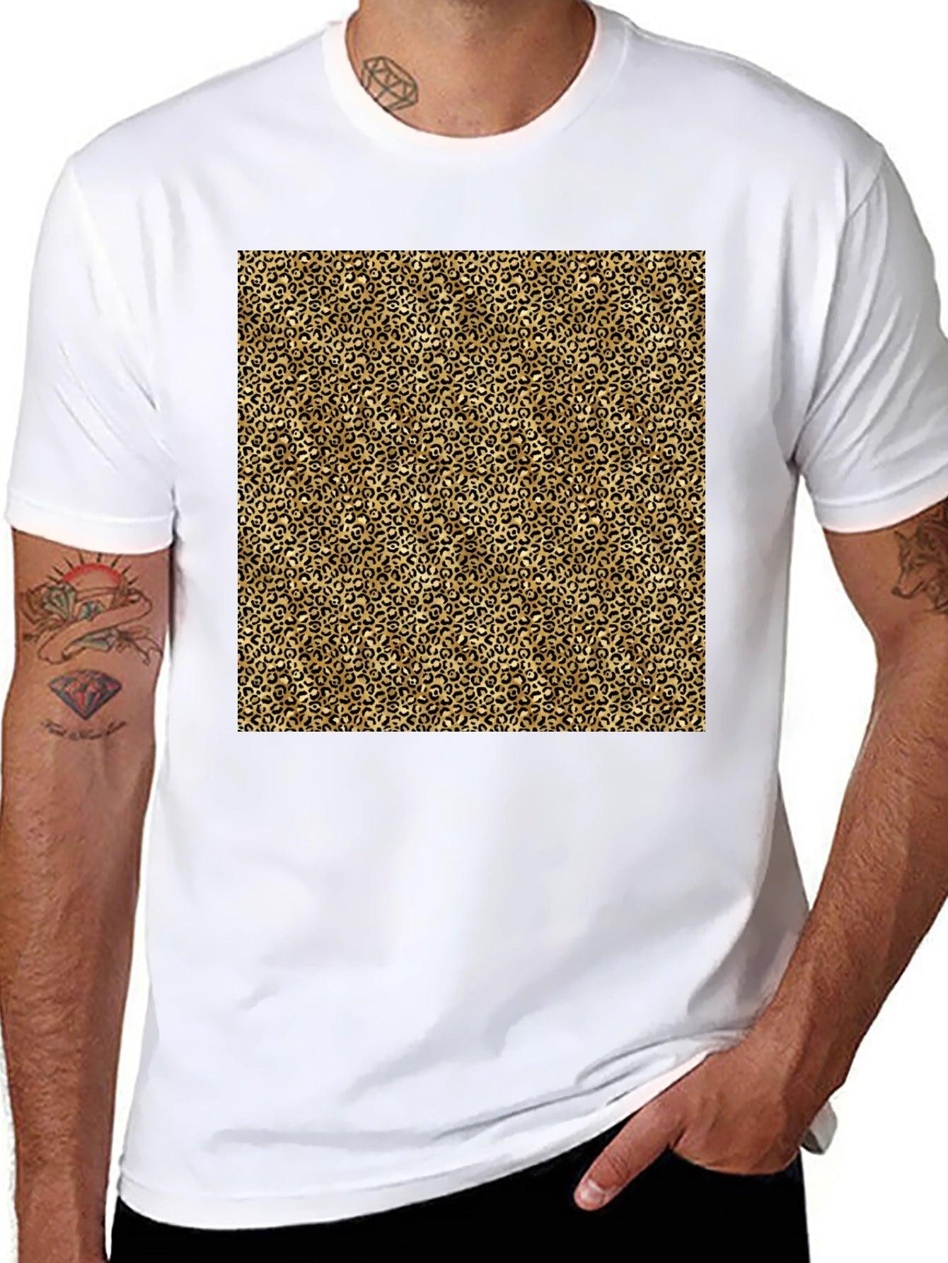 Black T-Shirt with Leopard Print Design