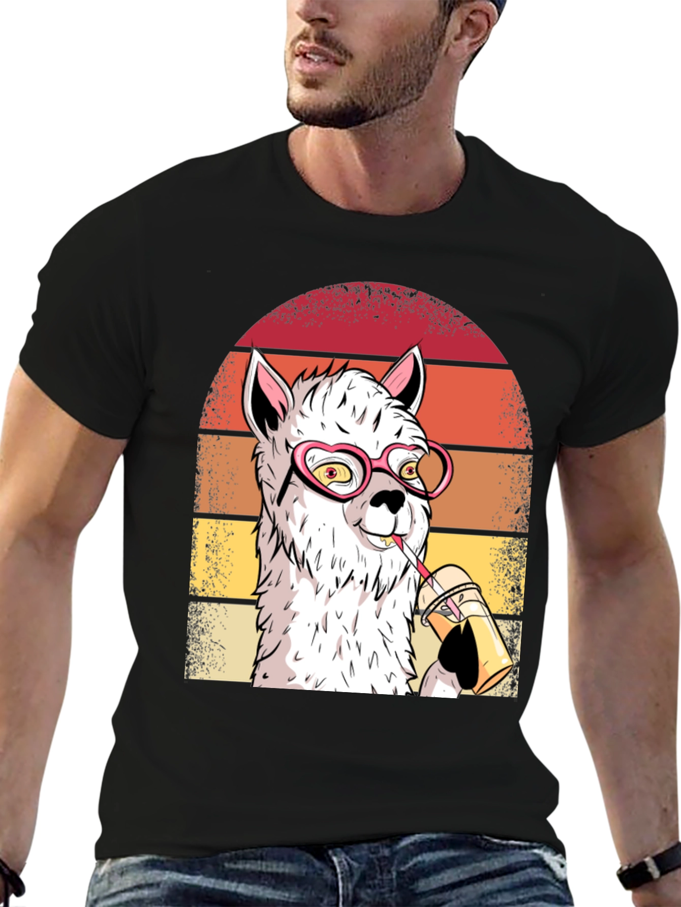 Cool Llama Graphic Tee - Heart Glasses & Drink