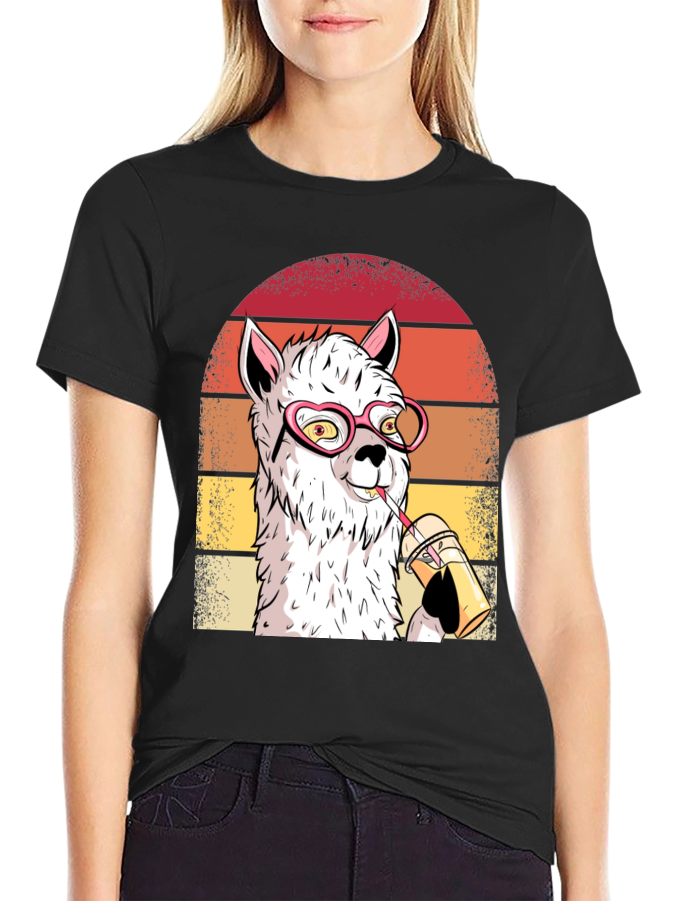 Cool Llama Graphic Tee - Heart Glasses & Drink