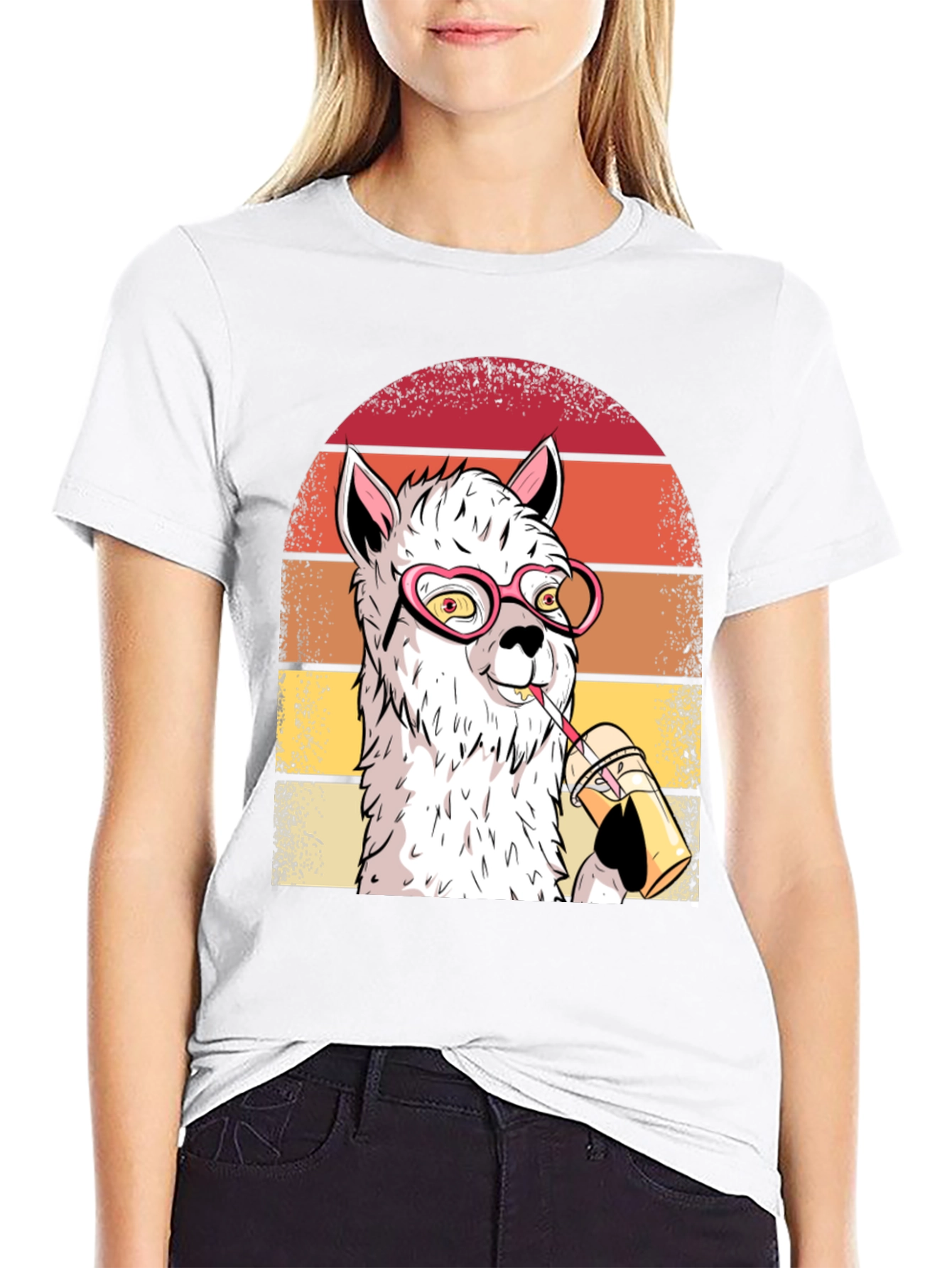 Cool Llama Graphic Tee - Heart Glasses & Drink