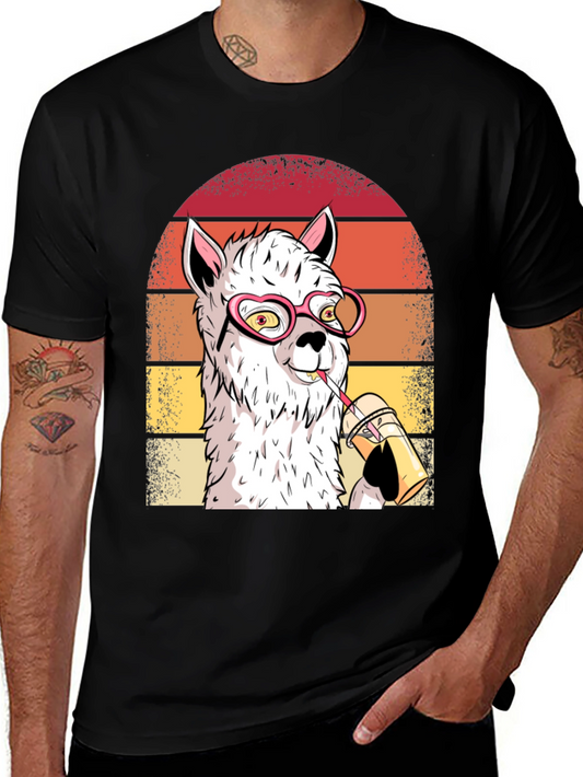 Cool Llama Graphic Tee - Heart Glasses & Drink