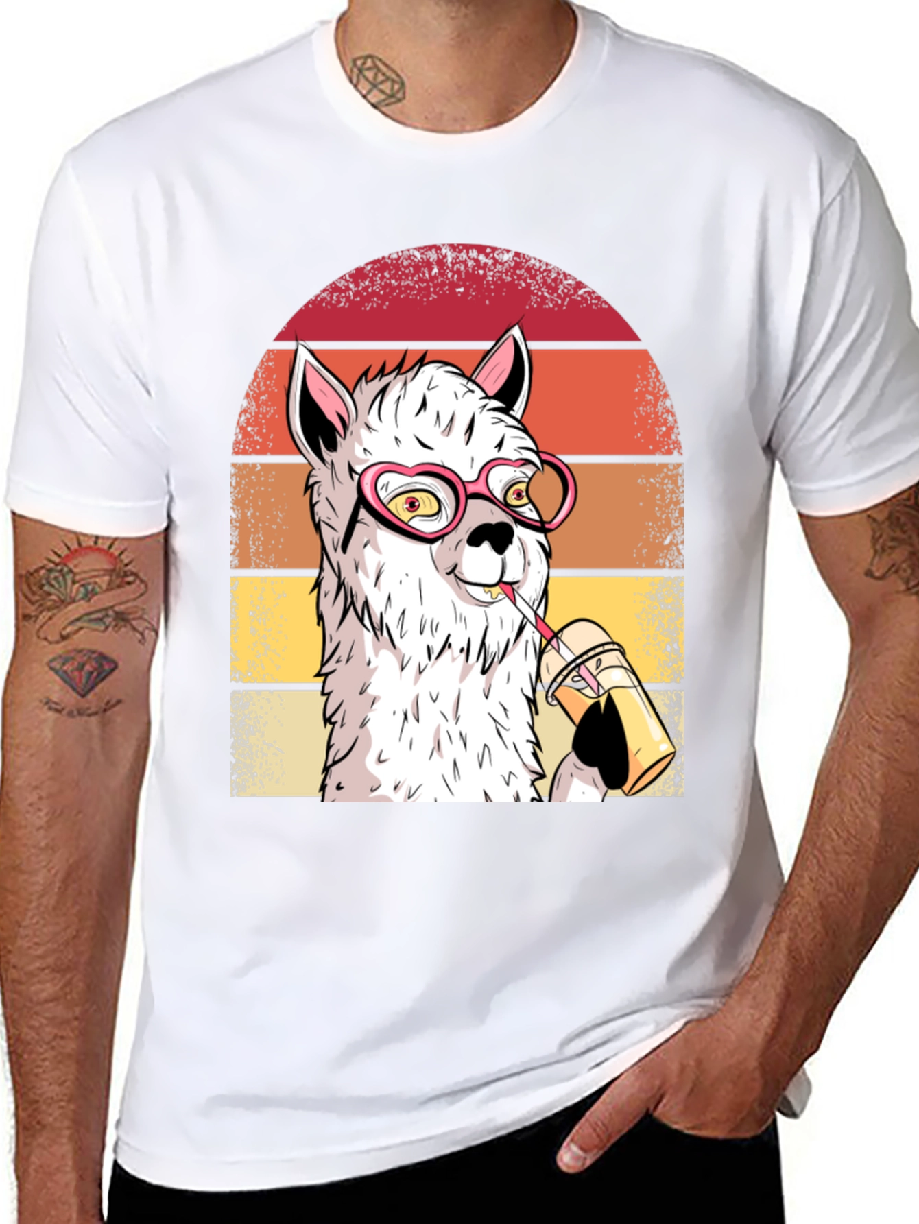 Cool Llama Graphic Tee - Heart Glasses & Drink