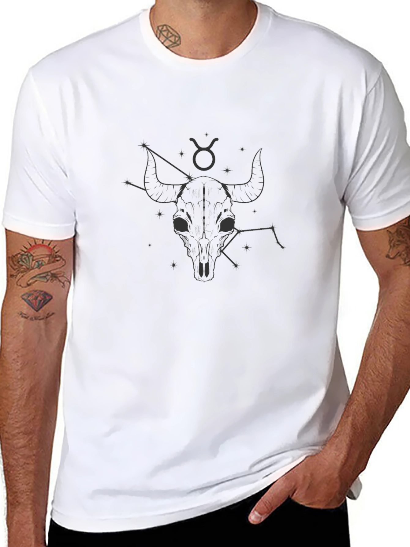 Taurus Zodiac Graphic Tee - Black Cotton Blend