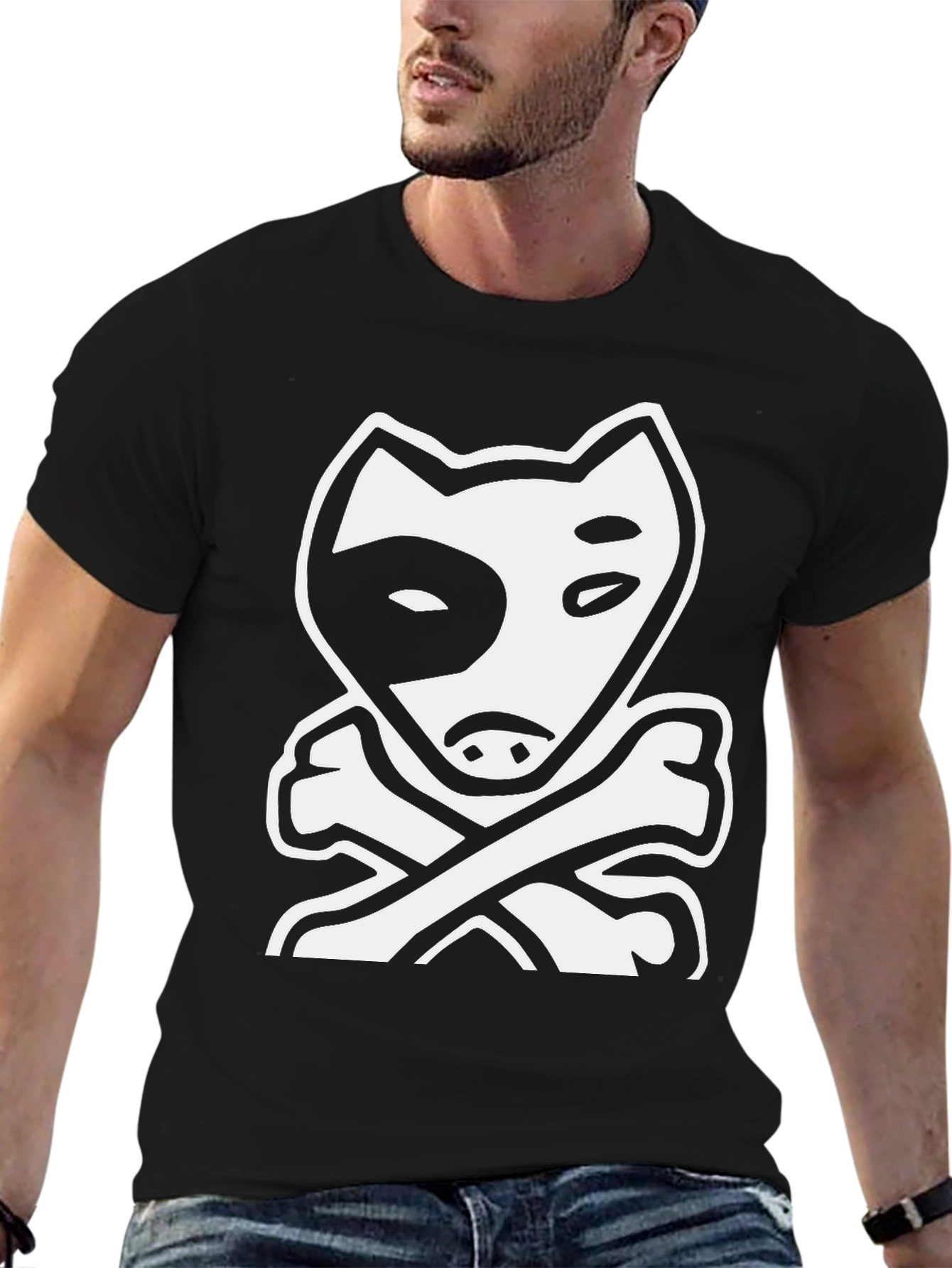 Dog & Bones Graphic Tee - Cool Black T-Shirt