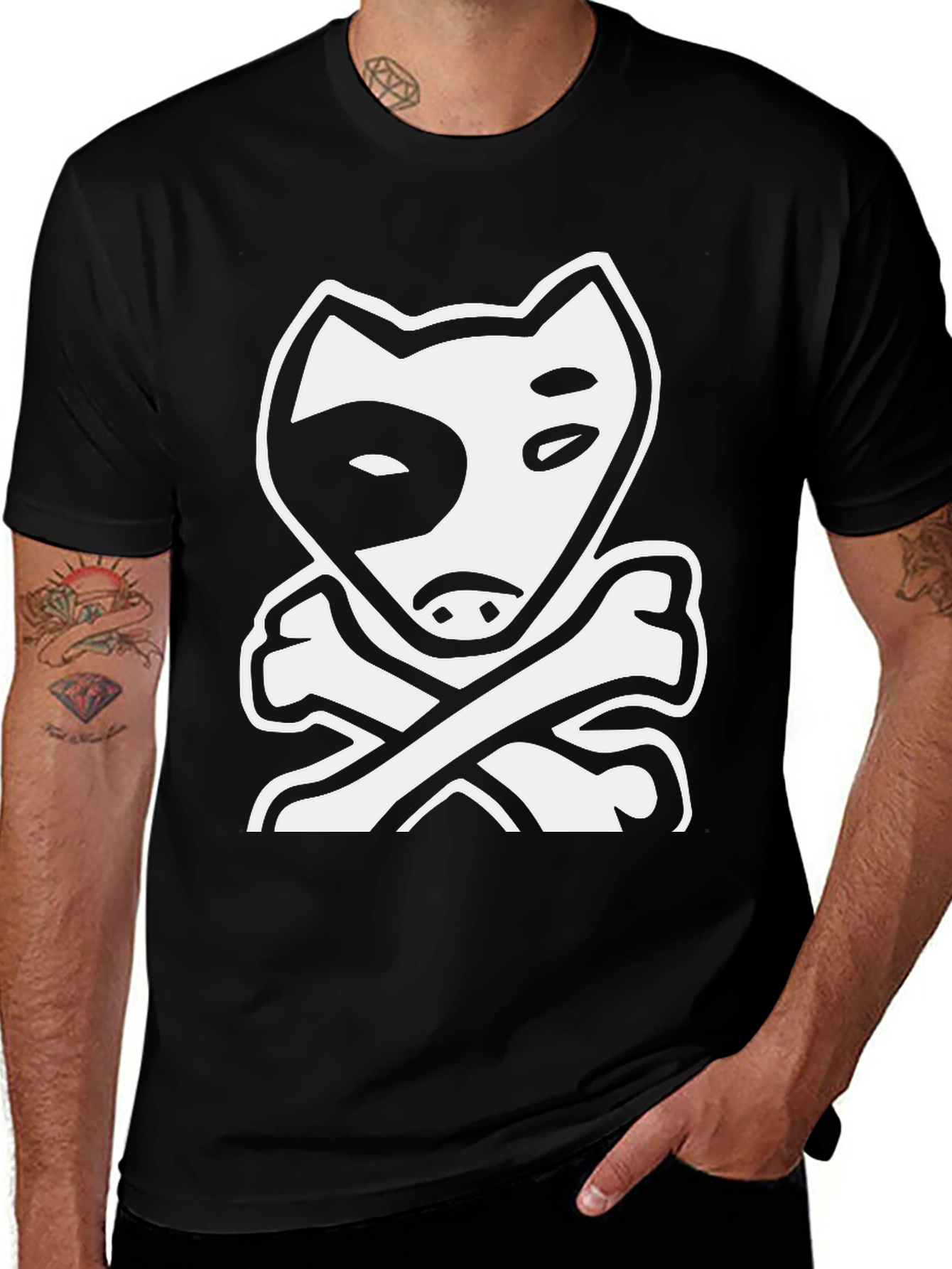 Dog & Bones Graphic Tee - Cool Black T-Shirt
