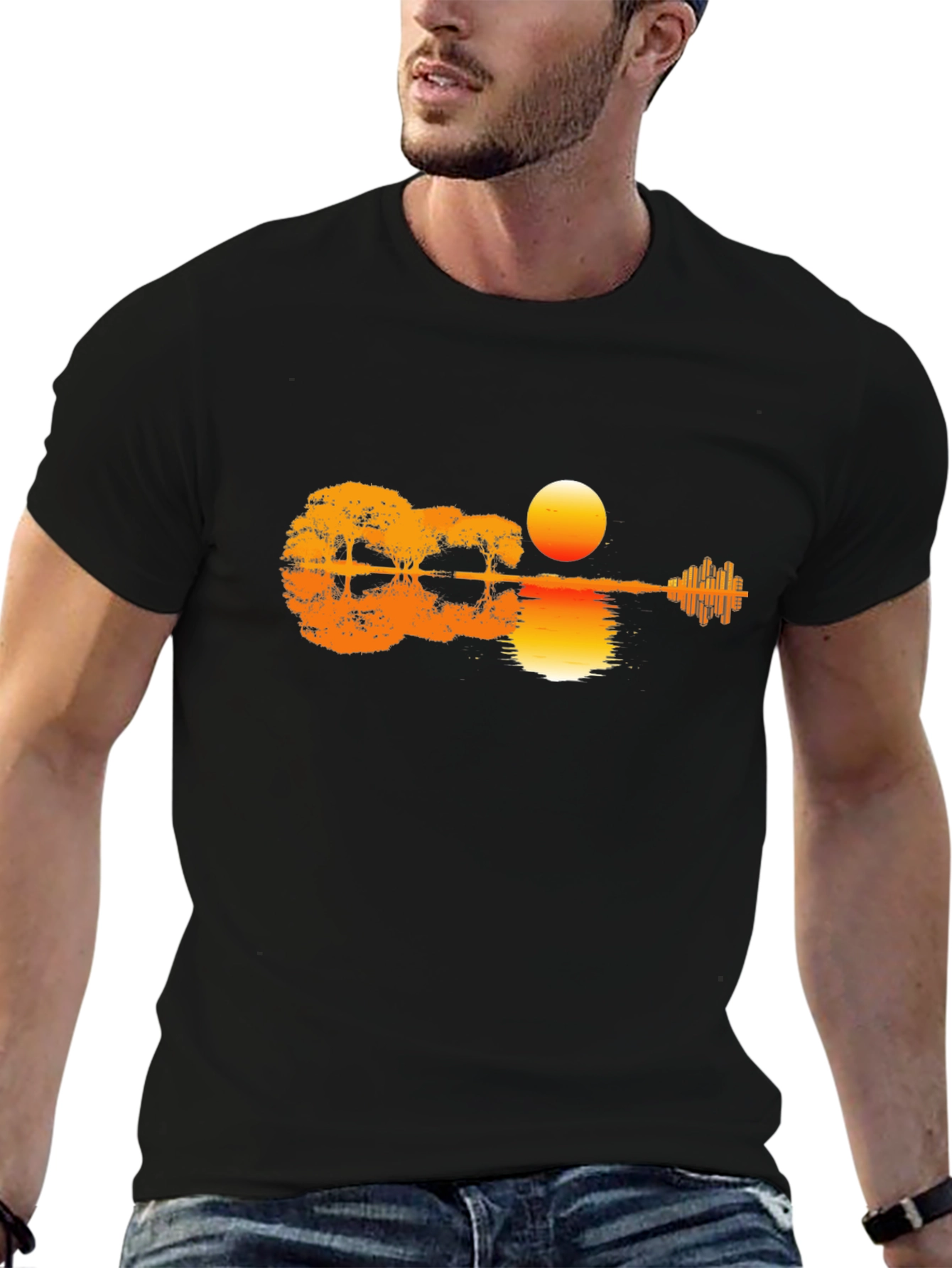 Guitar Sunset Graphic Tee - Black