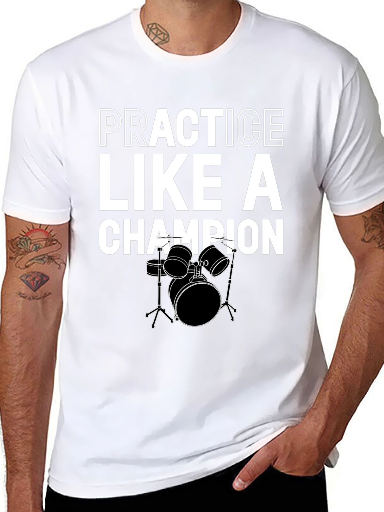 Practice Like A Champion Drummer Black T-Shirt