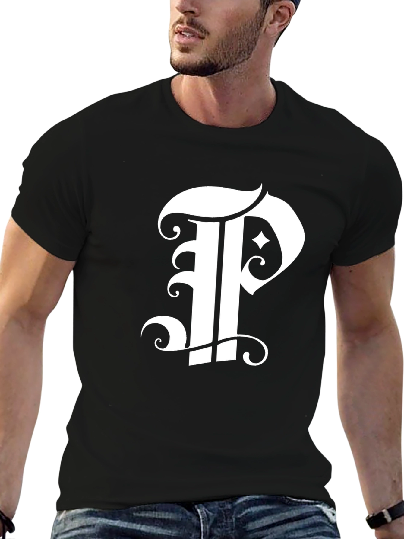 Black T-Shirt with Letter P Design