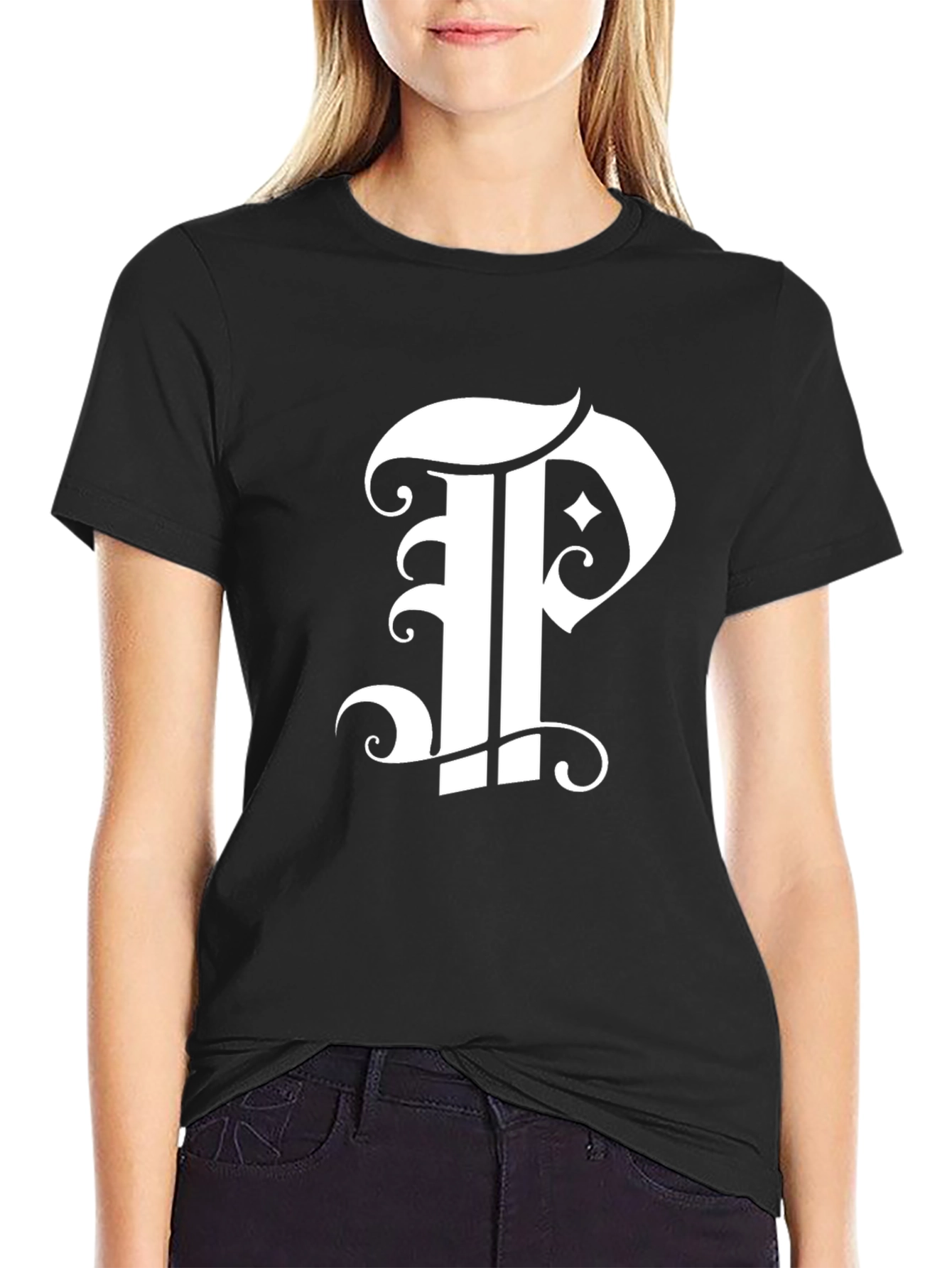Black T-Shirt with Letter P Design