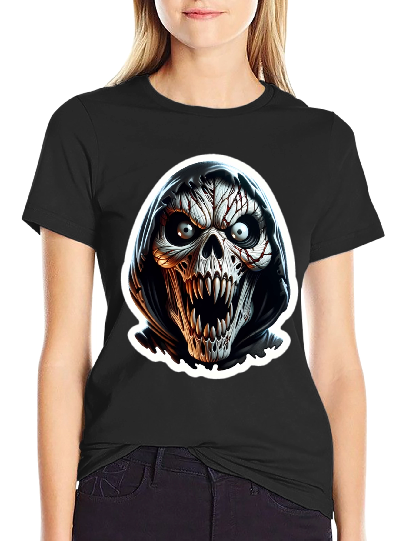 Grim Reaper Skull Graphic Black T-Shirt