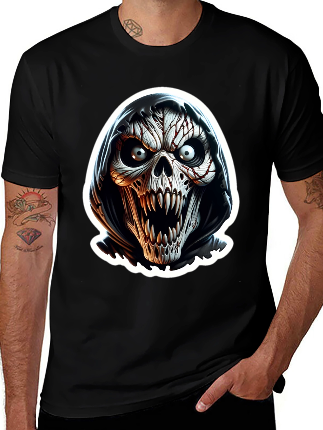 Grim Reaper Skull Graphic Black T-Shirt