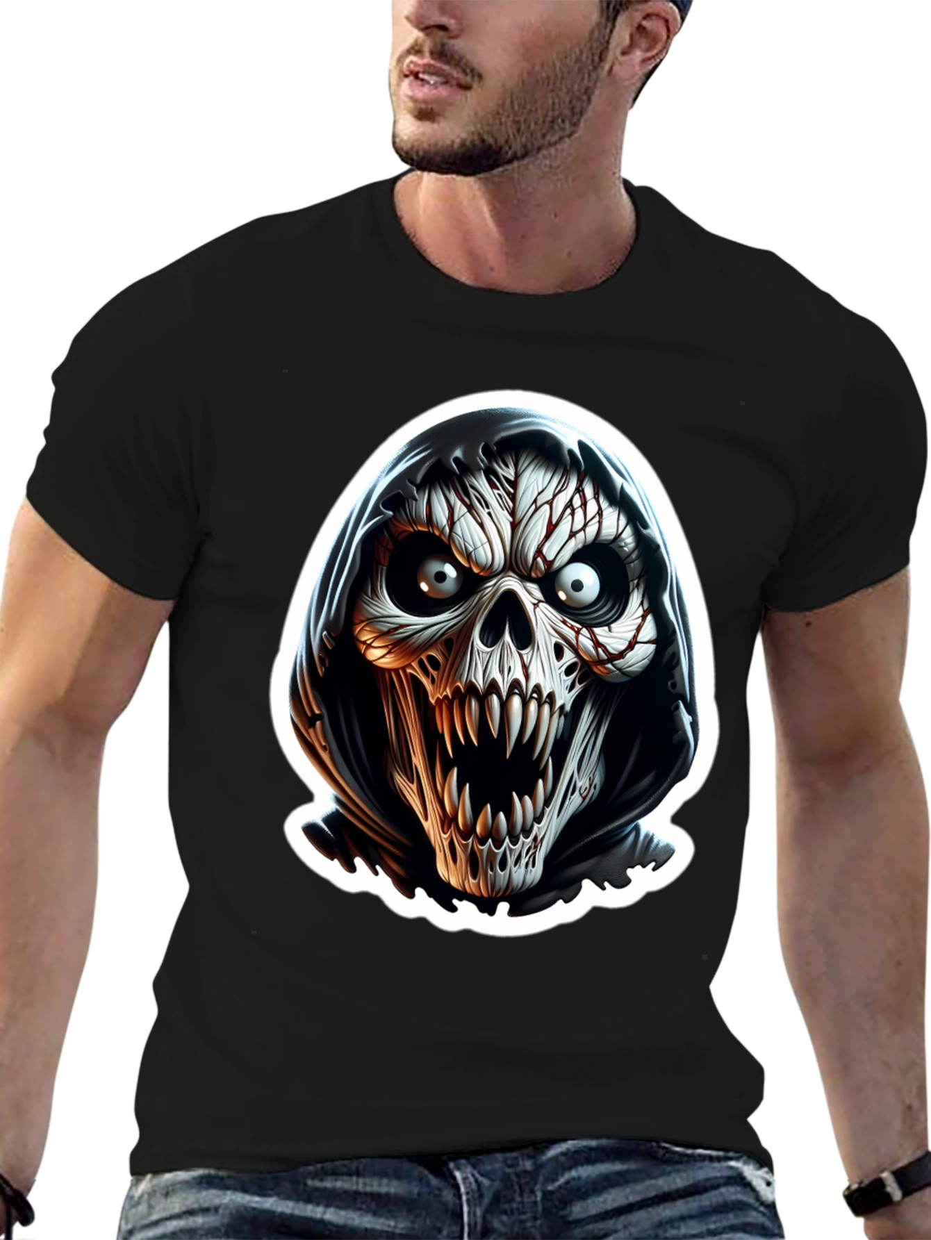 Grim Reaper Skull Graphic Black T-Shirt