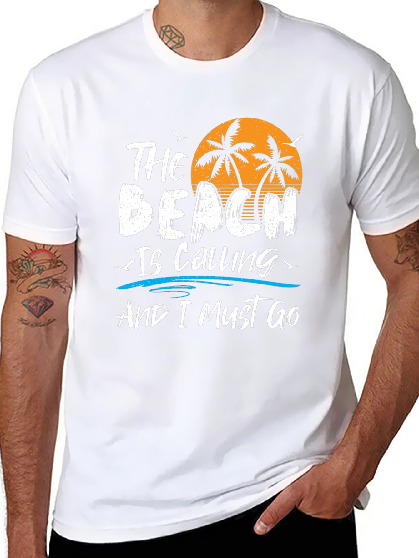 The Beach Is Calling Black Graphic T-Shirt