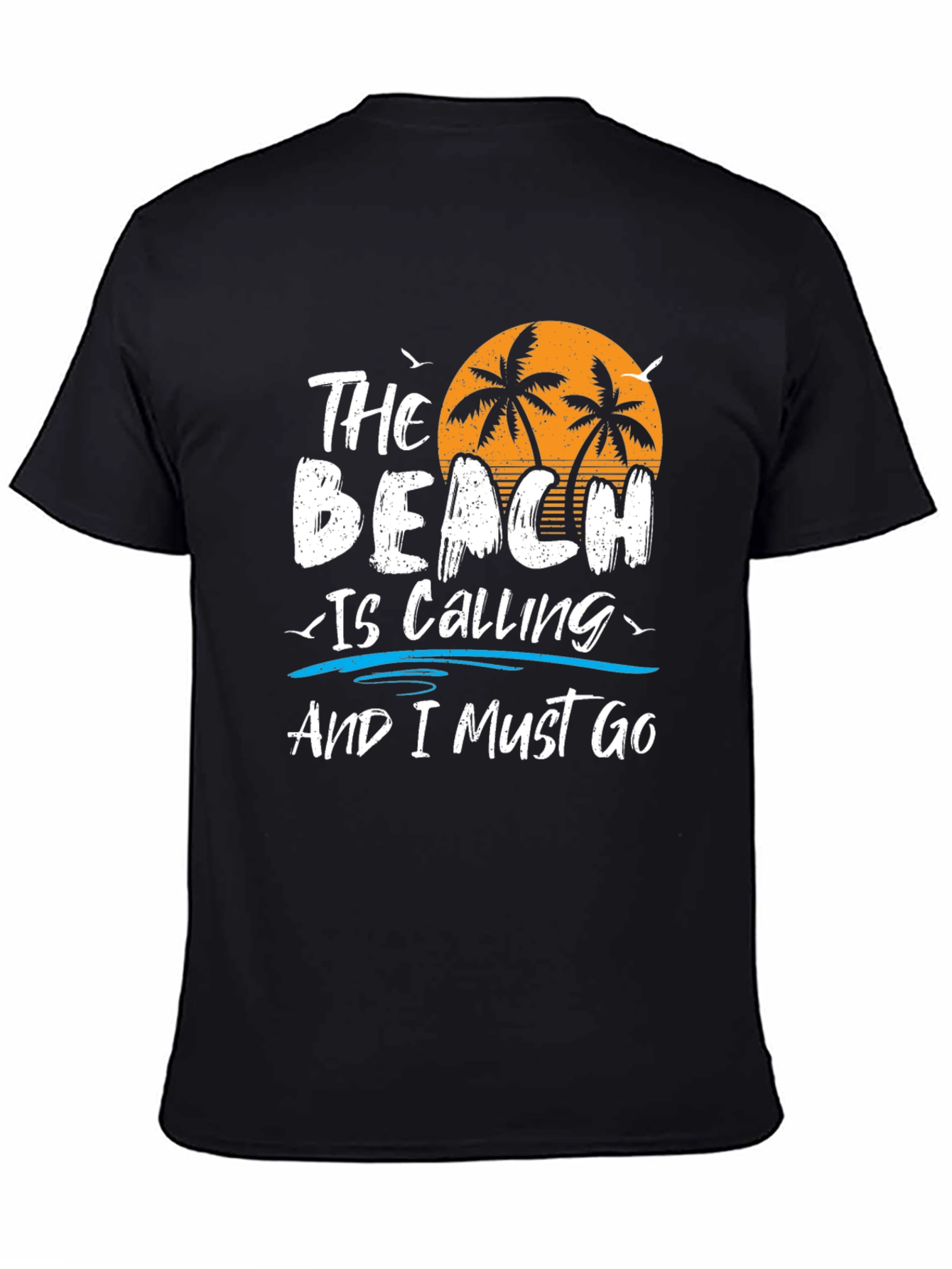 The Beach Is Calling Black Graphic T-Shirt
