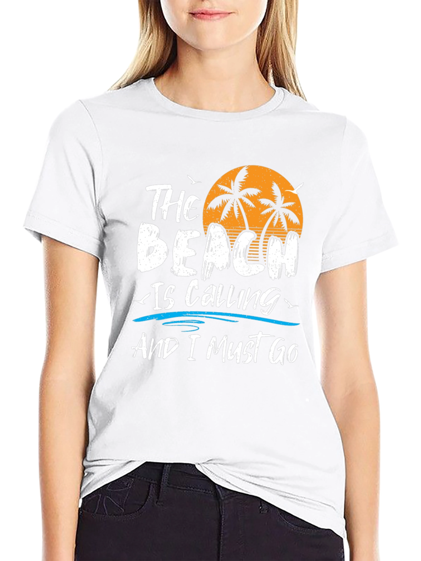 The Beach Is Calling Black Graphic T-Shirt