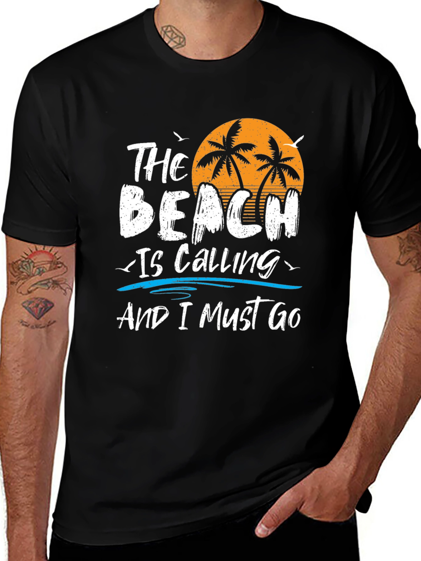 The Beach Is Calling Black Graphic T-Shirt