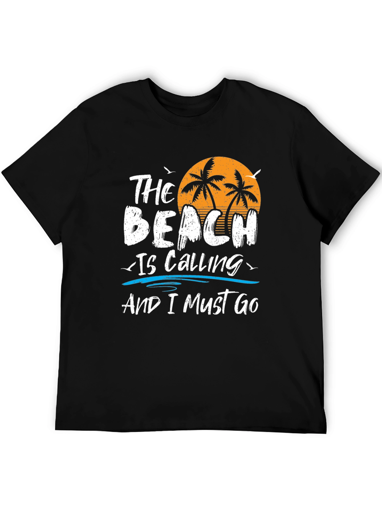 The Beach Is Calling Black Graphic T-Shirt