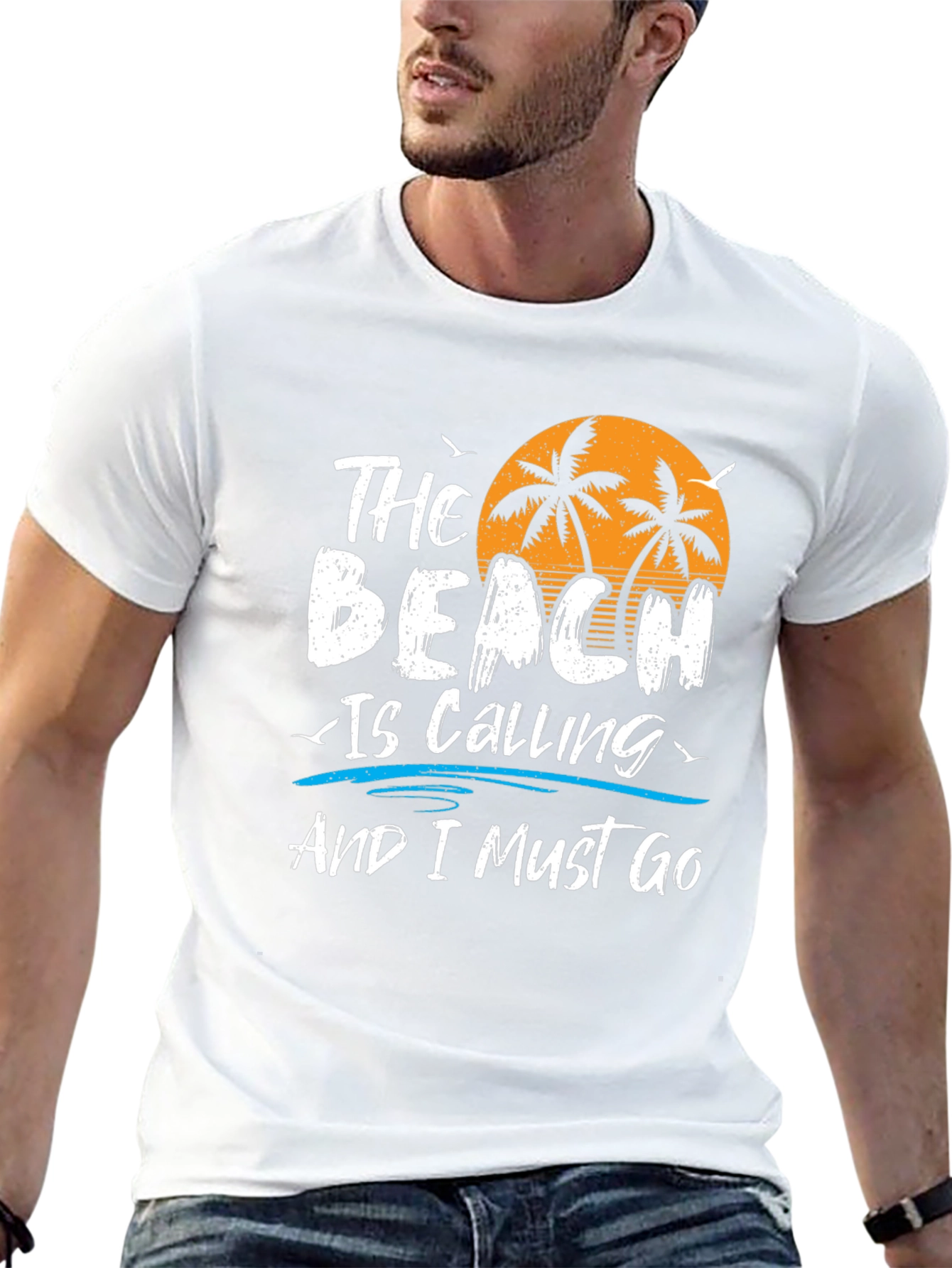 The Beach Is Calling Black Graphic T-Shirt