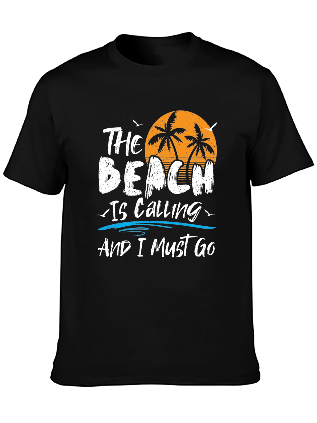 The Beach Is Calling Black Graphic T-Shirt