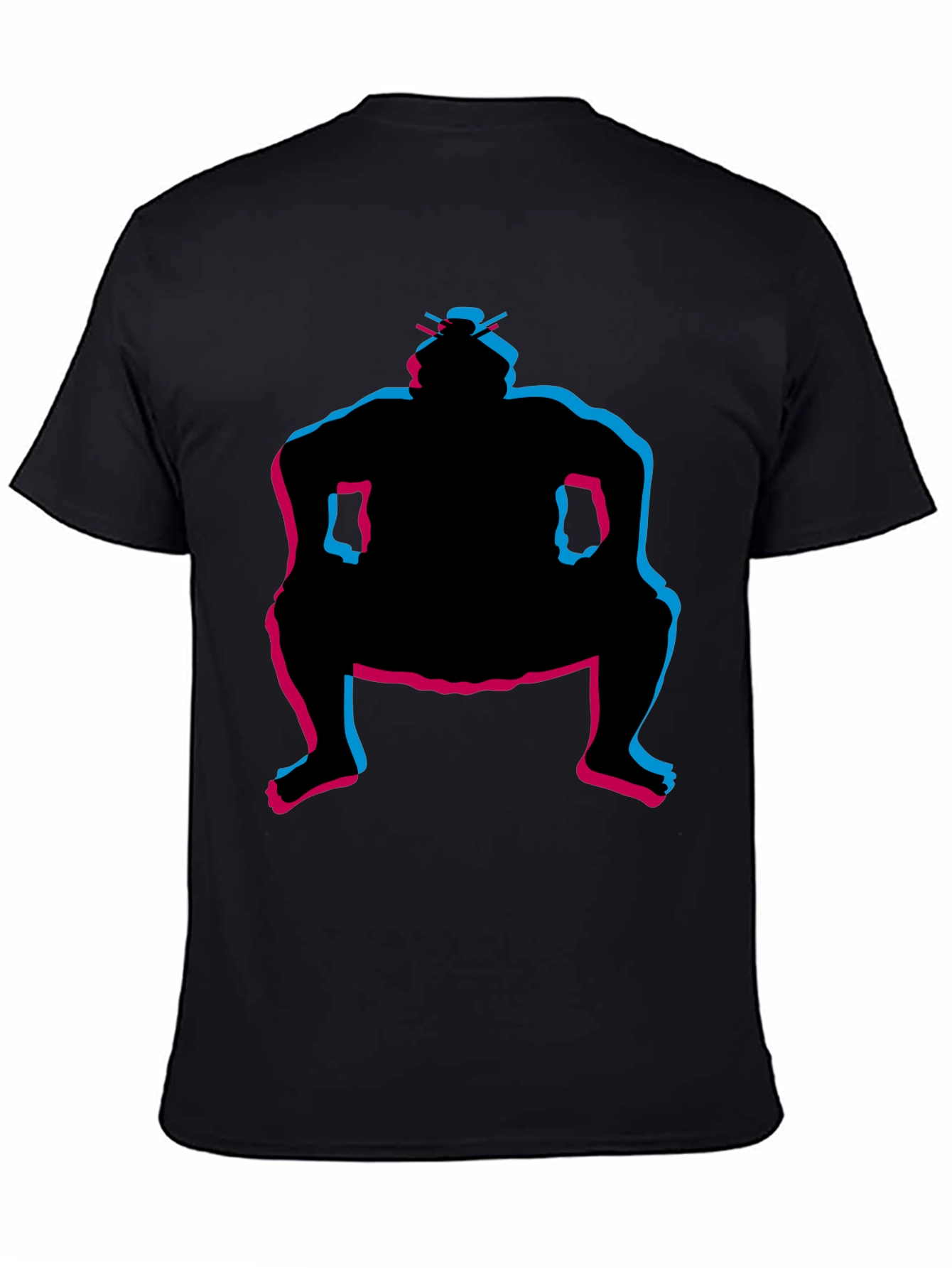 Sumo Wrestler Graphic Tee - Black Crew Neck T-Shirt