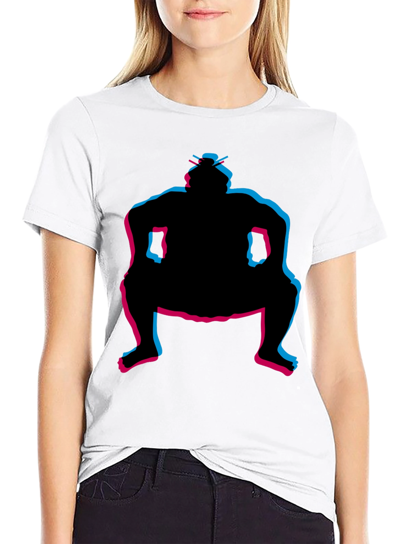 Sumo Wrestler Graphic Tee - Black Crew Neck T-Shirt