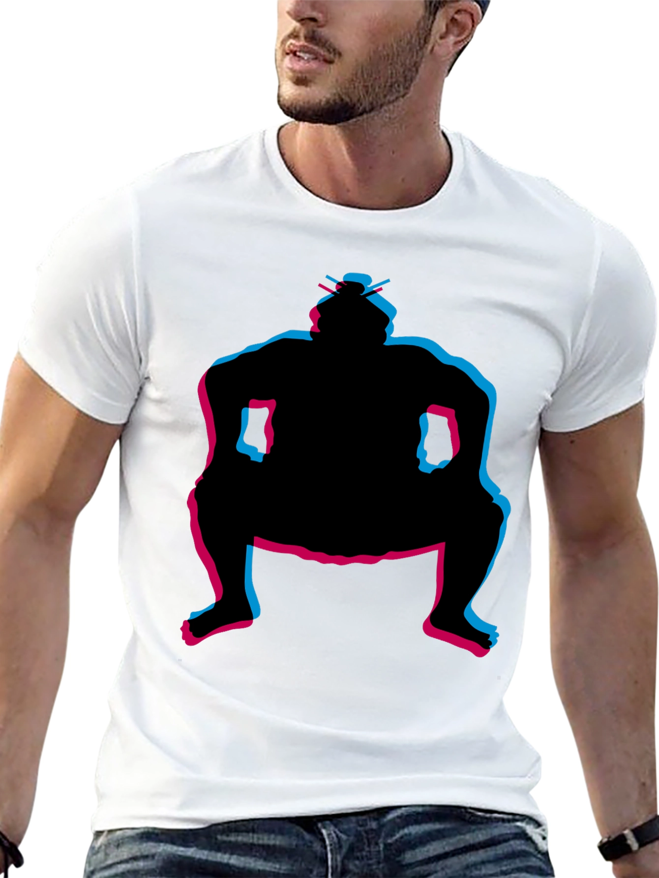 Sumo Wrestler Graphic Tee - Black Crew Neck T-Shirt