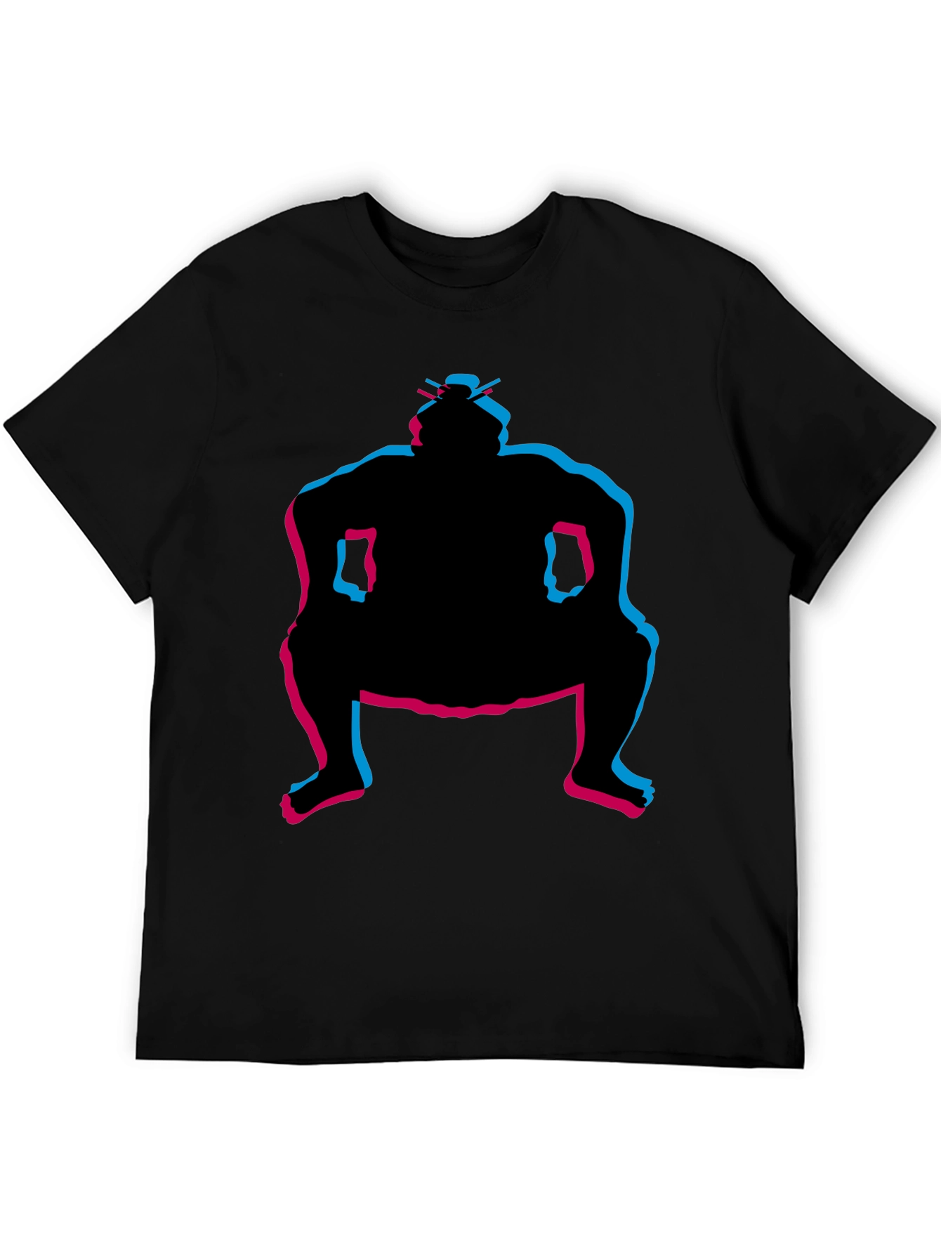 Sumo Wrestler Graphic Tee - Black Crew Neck T-Shirt