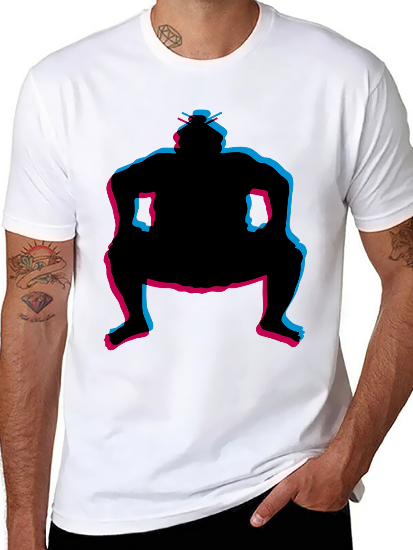 Sumo Wrestler Graphic Tee - Black Crew Neck T-Shirt
