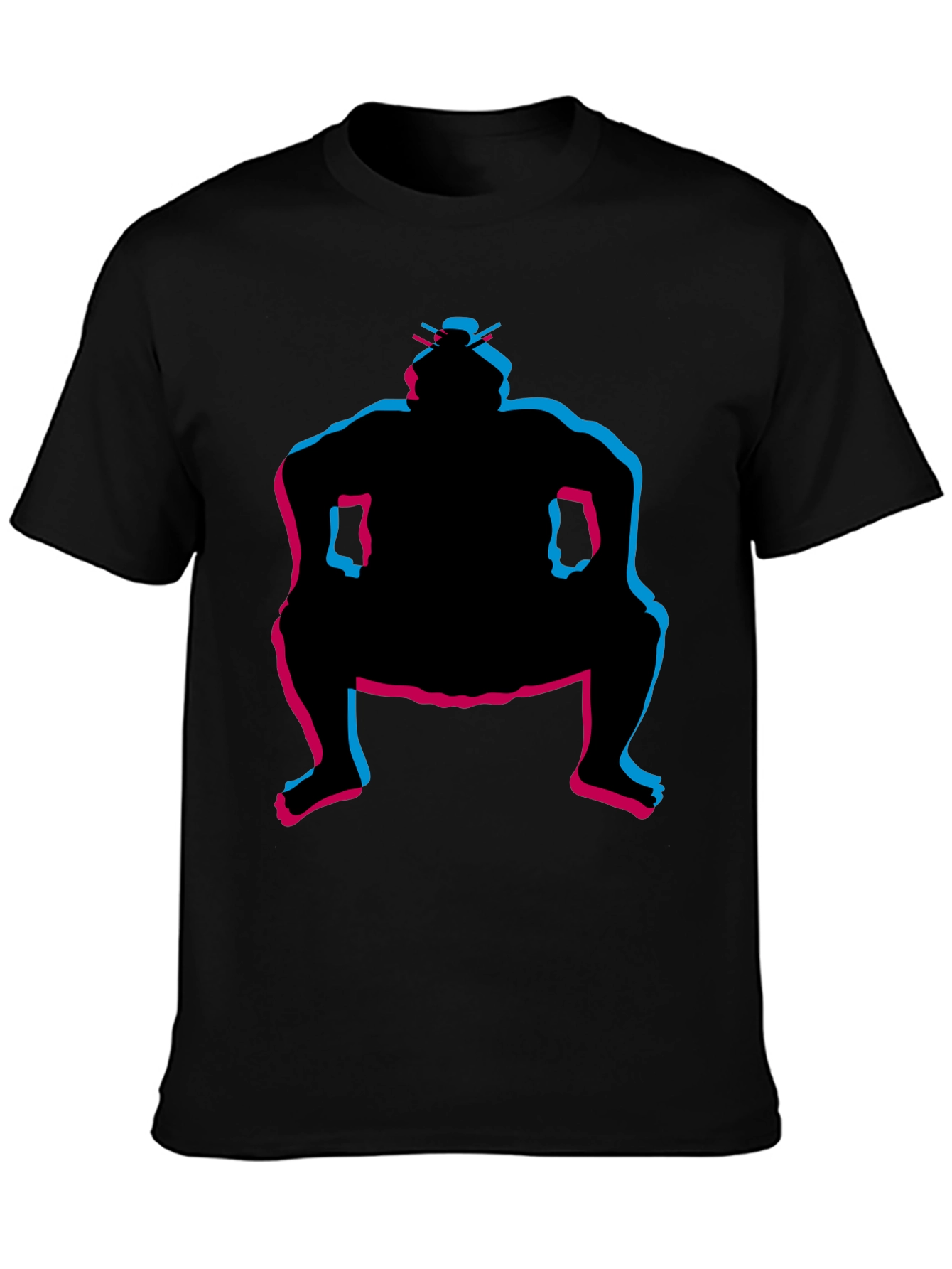 Sumo Wrestler Graphic Tee - Black Crew Neck T-Shirt