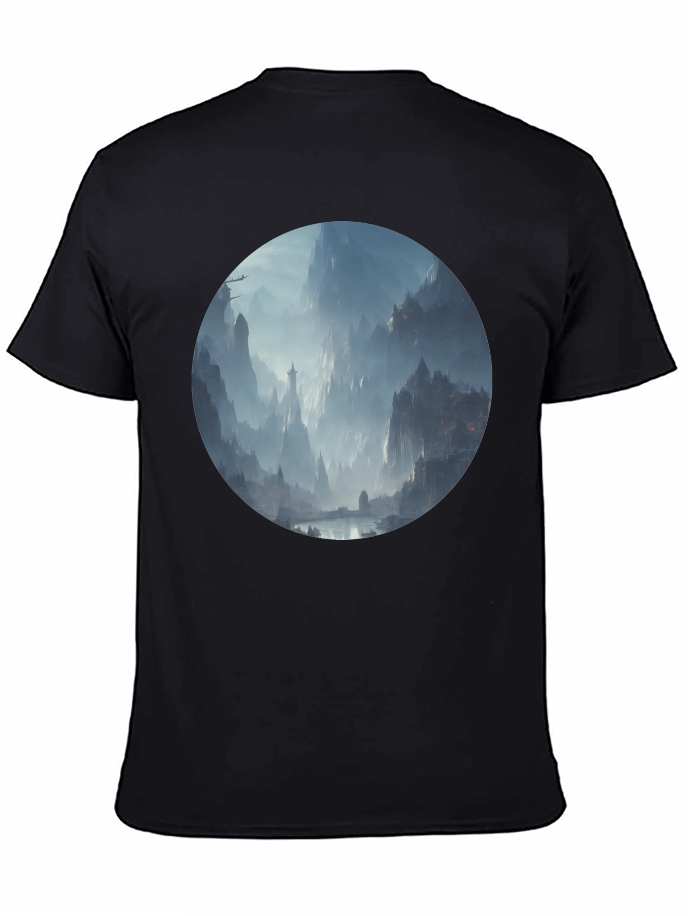 Fantasy Landscape Print Black T-Shirt