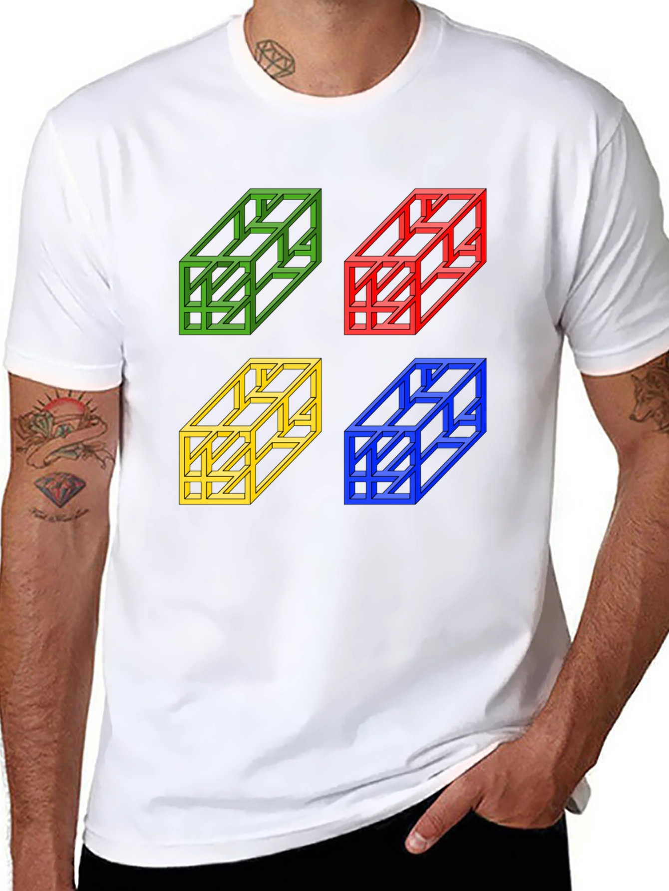 Optical Illusion Cube T-Shirt - Mens Graphic Tee