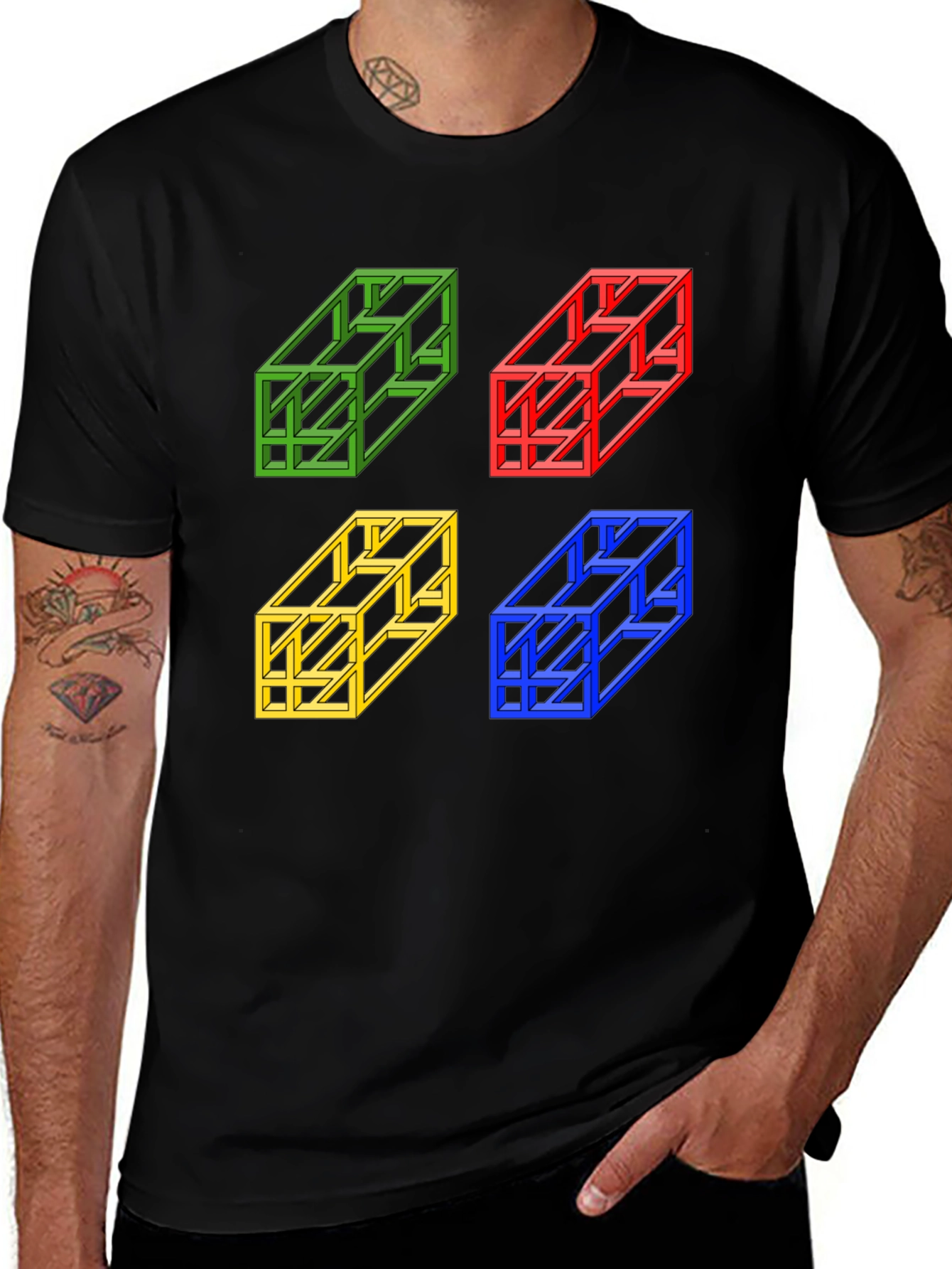 Optical Illusion Cube T-Shirt - Mens Graphic Tee