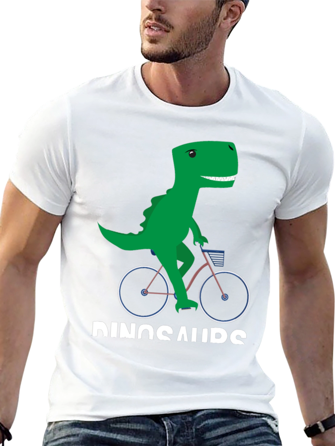 Dinosaur Riding Bike Graphic T-Shirt