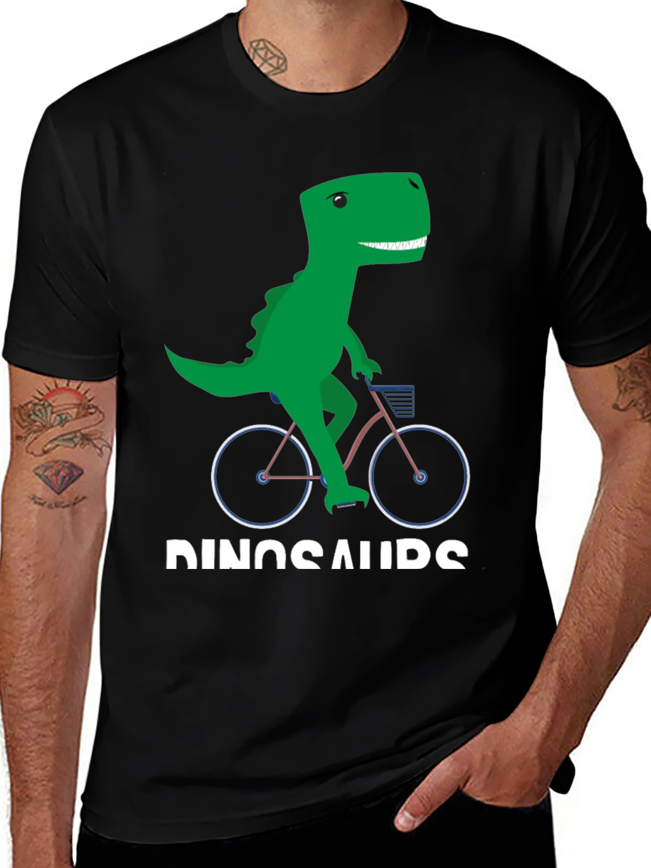 Dinosaur Riding Bike Graphic T-Shirt