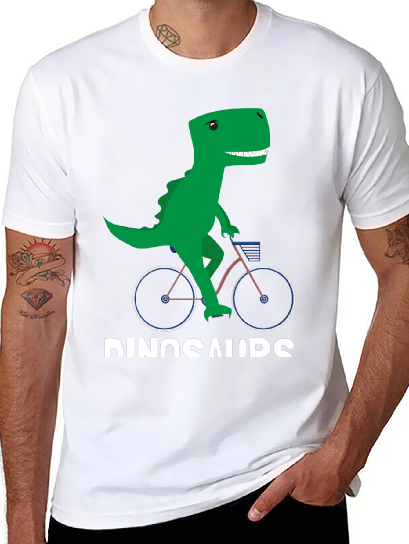 Dinosaur Riding Bike Graphic T-Shirt