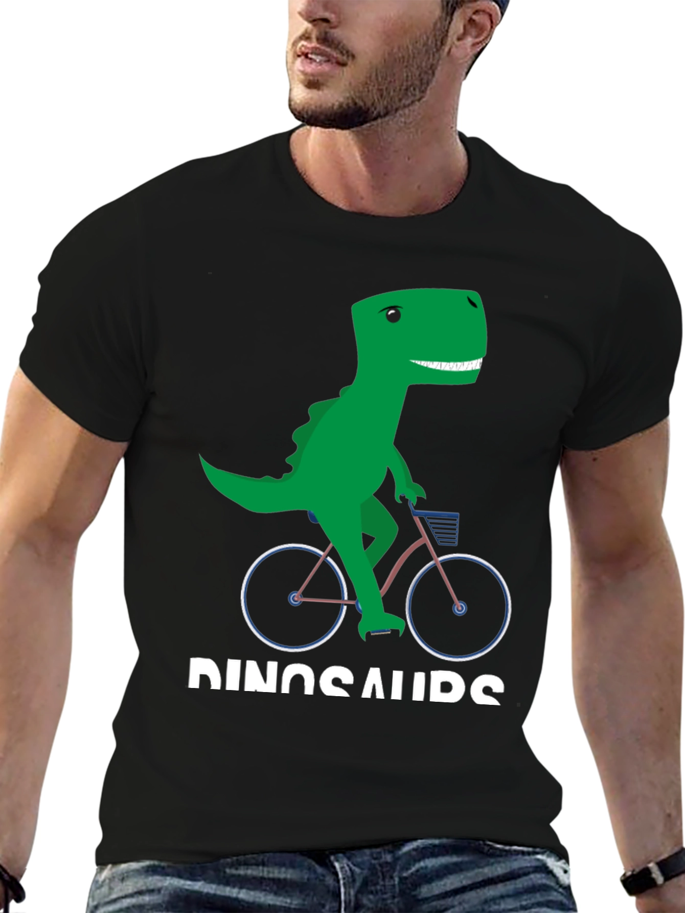 Dinosaur Riding Bike Graphic T-Shirt