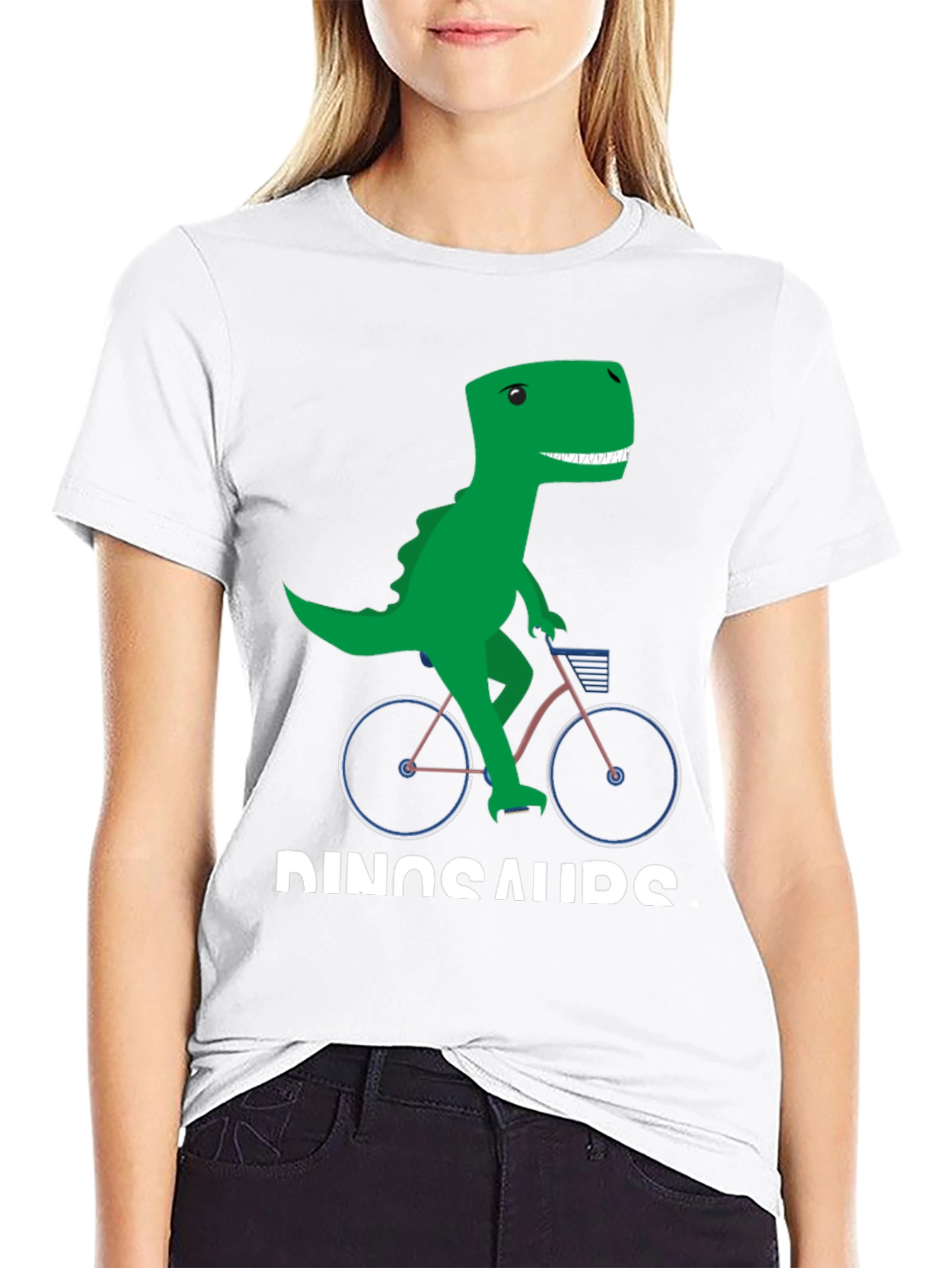 Dinosaur Riding Bike Graphic T-Shirt