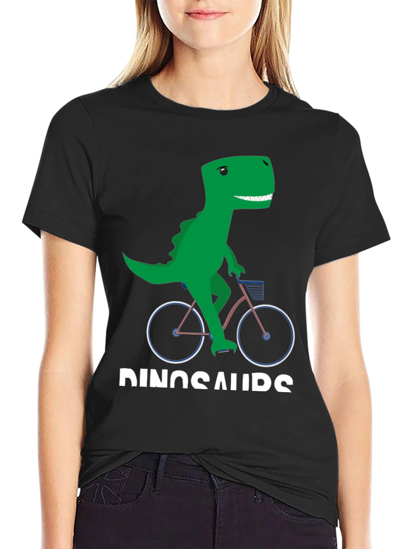 Dinosaur Riding Bike Graphic T-Shirt