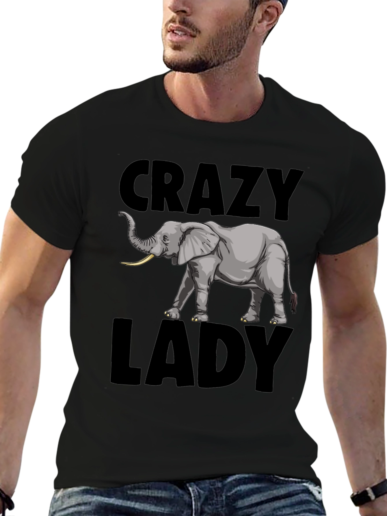 Crazy Elephant Lady Graphic Tee - Black