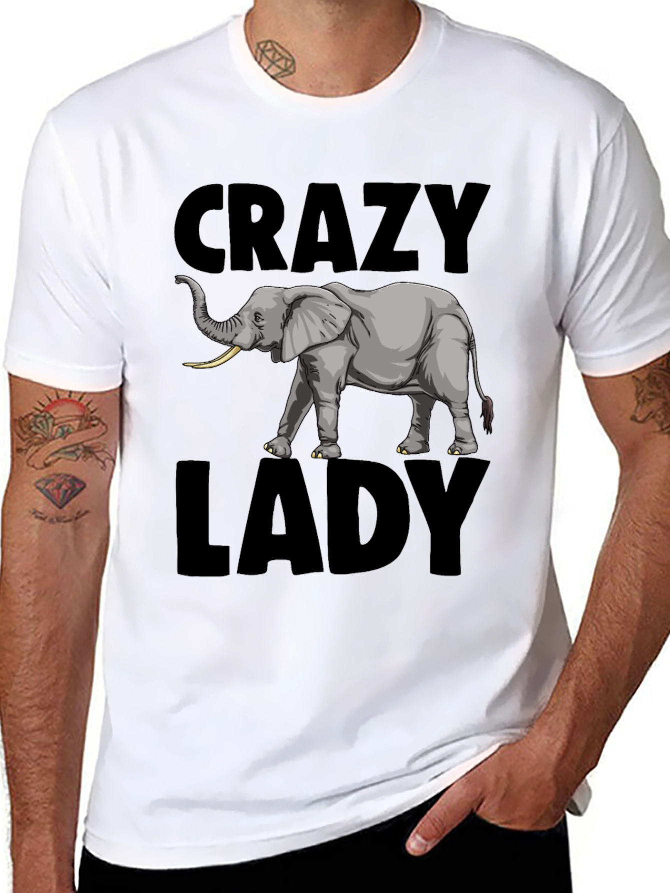 Crazy Elephant Lady Graphic Tee - Black