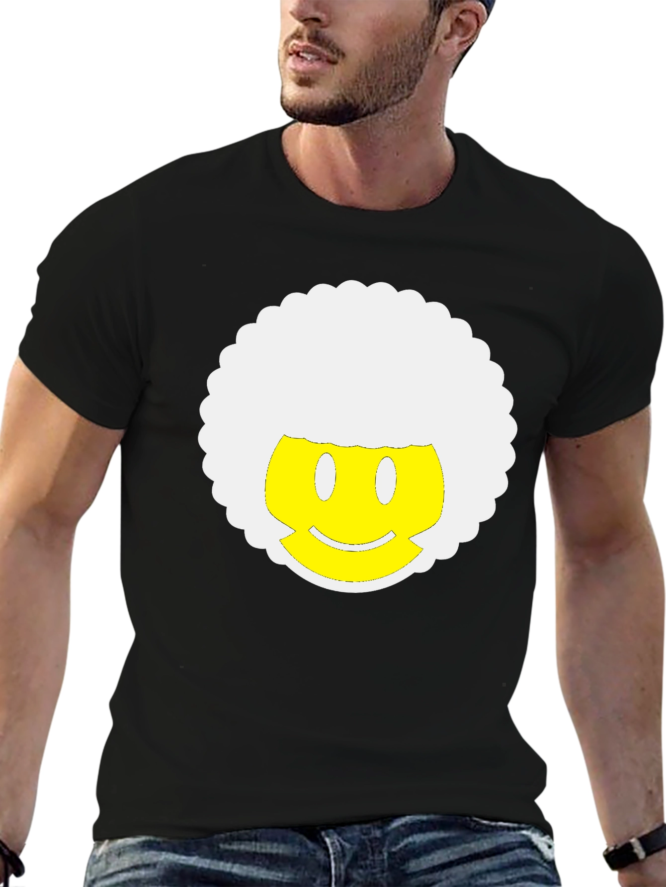 Retro Afro Smiley Face Black T-Shirt