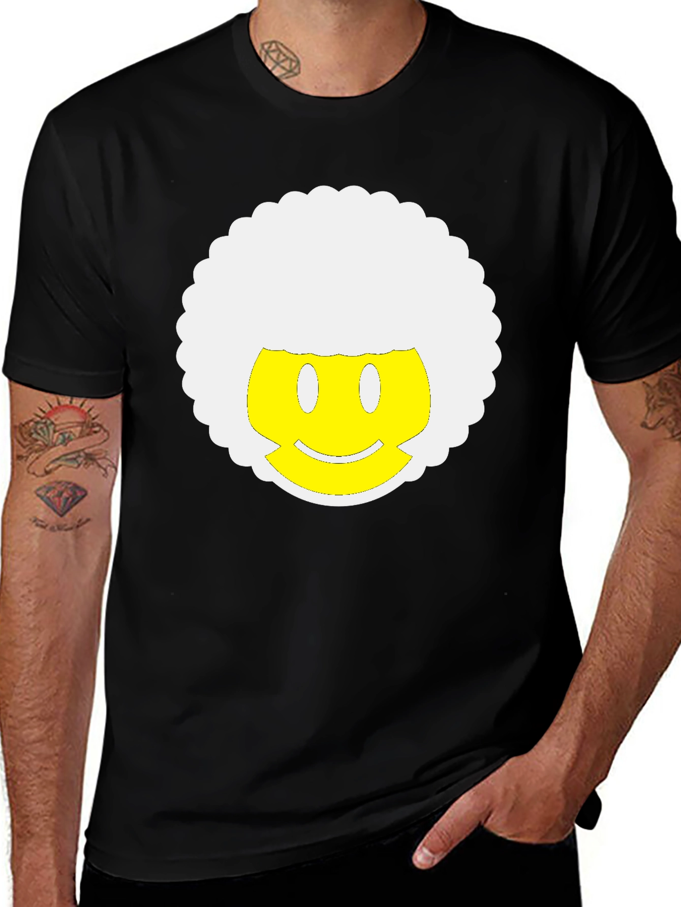 Retro Afro Smiley Face Black T-Shirt