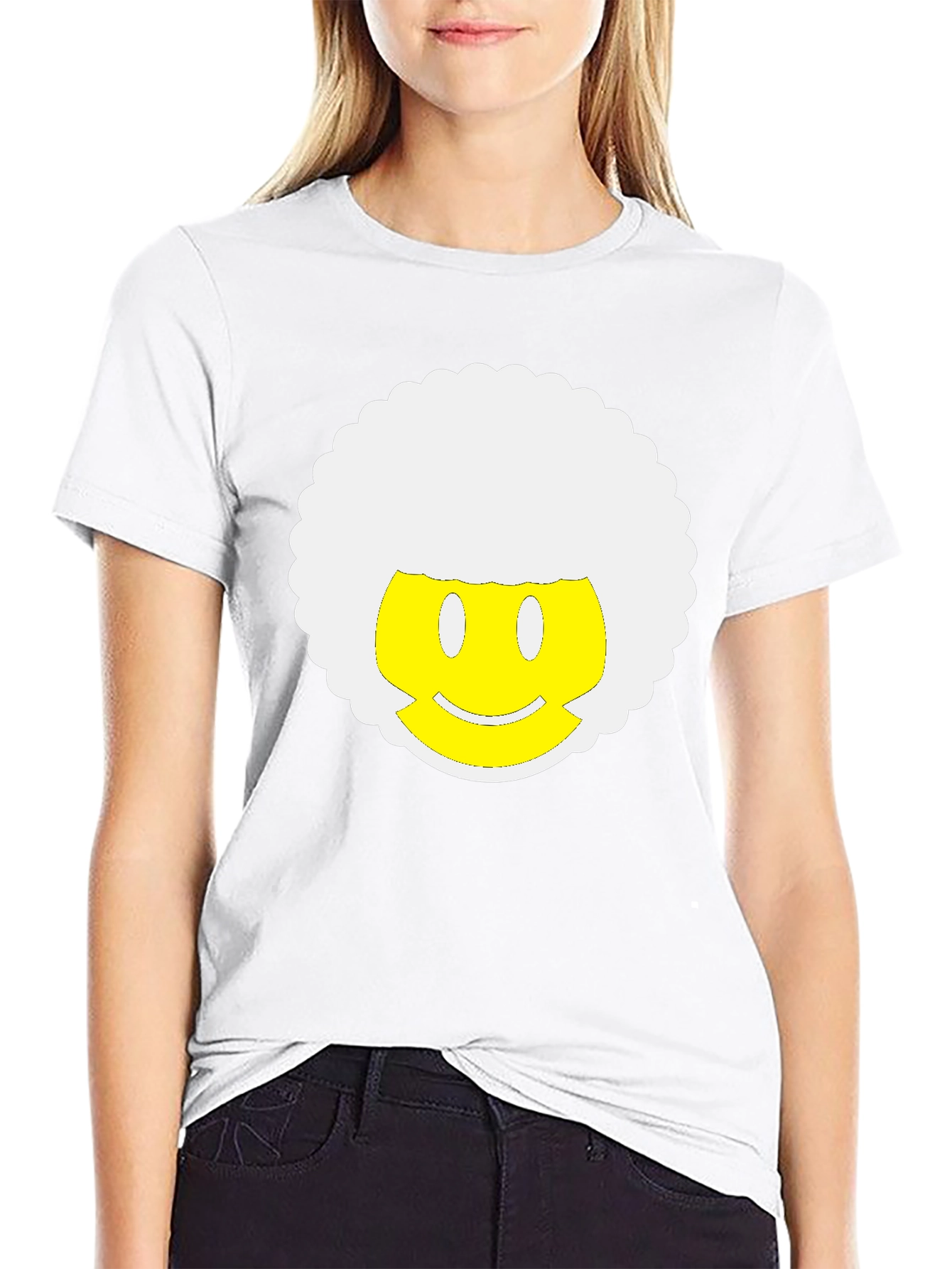 Retro Afro Smiley Face Black T-Shirt