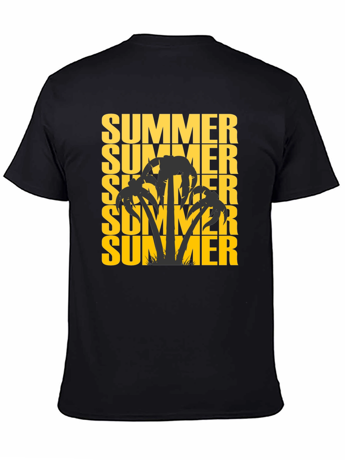 Summer Palm Tree Graphic Tee - Black Cotton T-Shirt